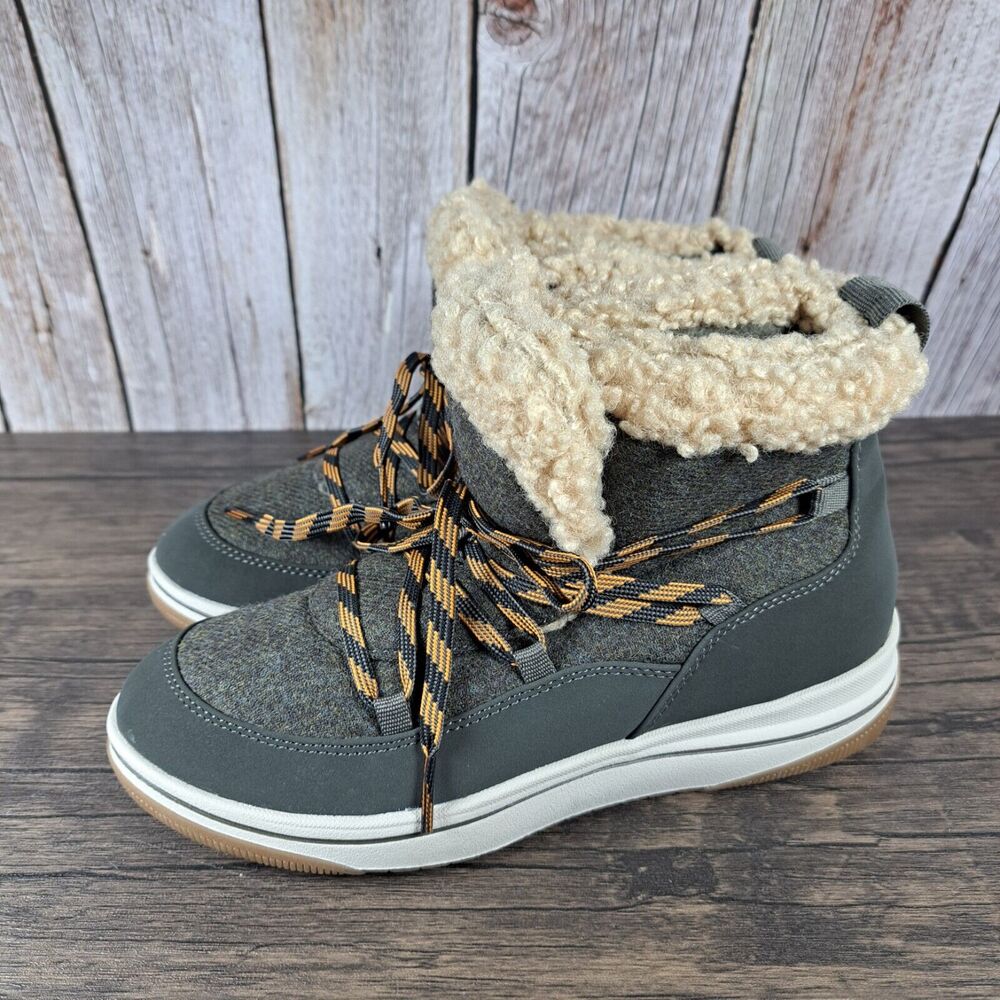 Clarks Breeze Glacier Faux Shearling Ankle Boots Women's Sz 5.5 M Dark Olive